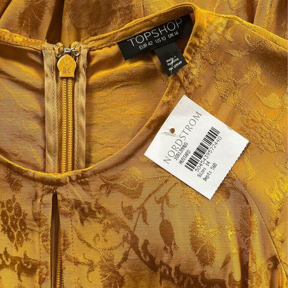 Topshop Gold Satin Jacquard Wrap Midi Dress Size 10 NWT - Picture 7 of 8